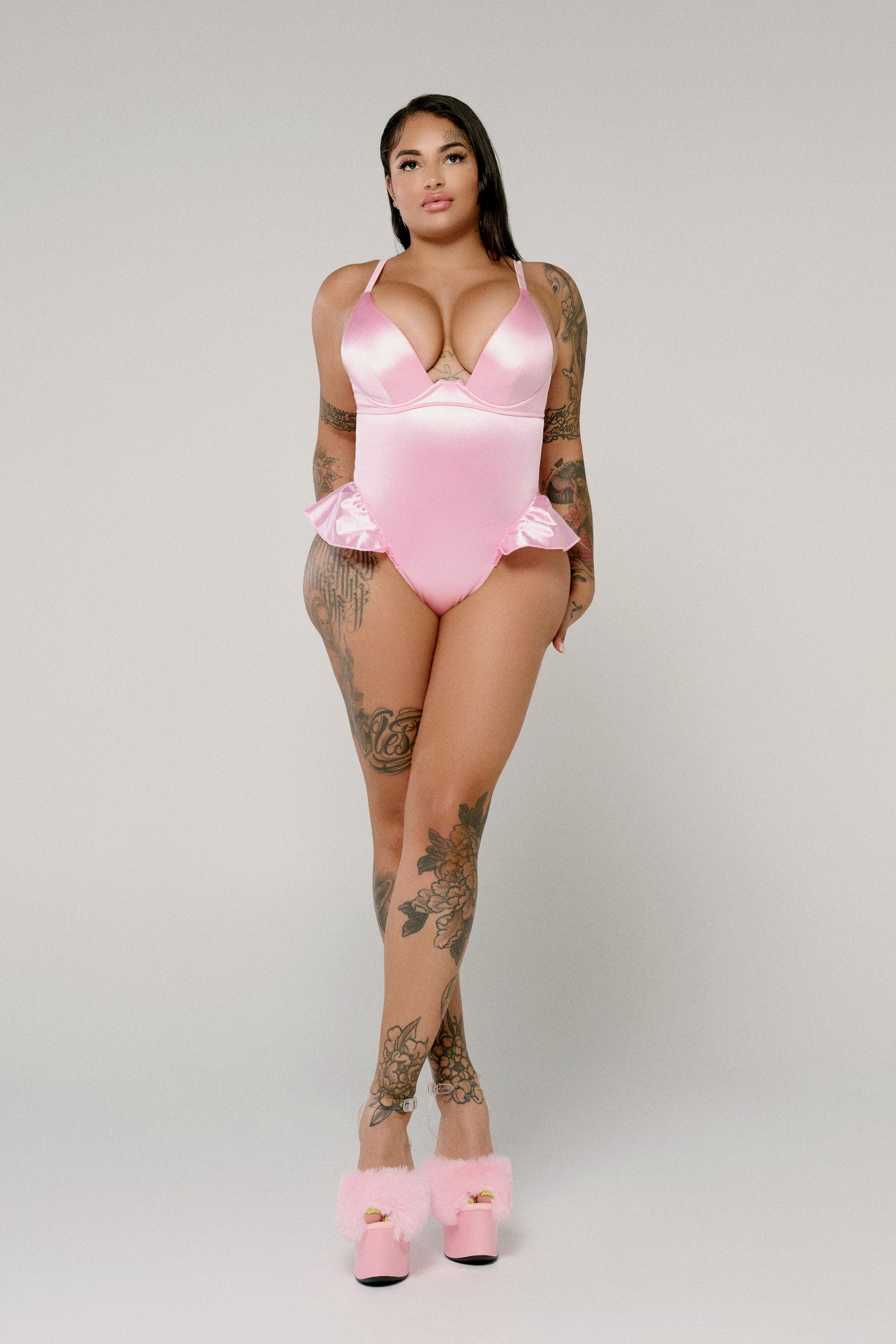 Pillow Talk Bodysuit - Pink Satin