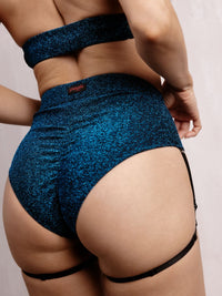Polerina Bikini Bottom with Removable Garter - Blue Lurex