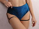 Polerina Bikini Bottom with Removable Garter - Blue Lurex