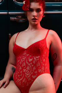Rolling Demi Bodysuit - Red Lace