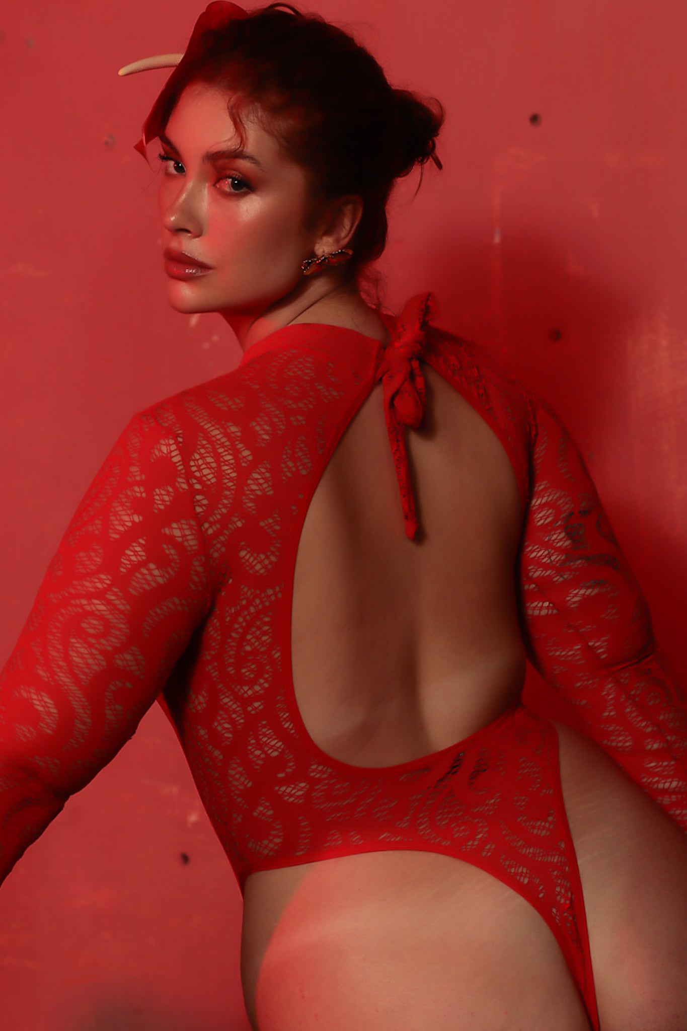 Rolling Cindy Bodysuit - Red Lace