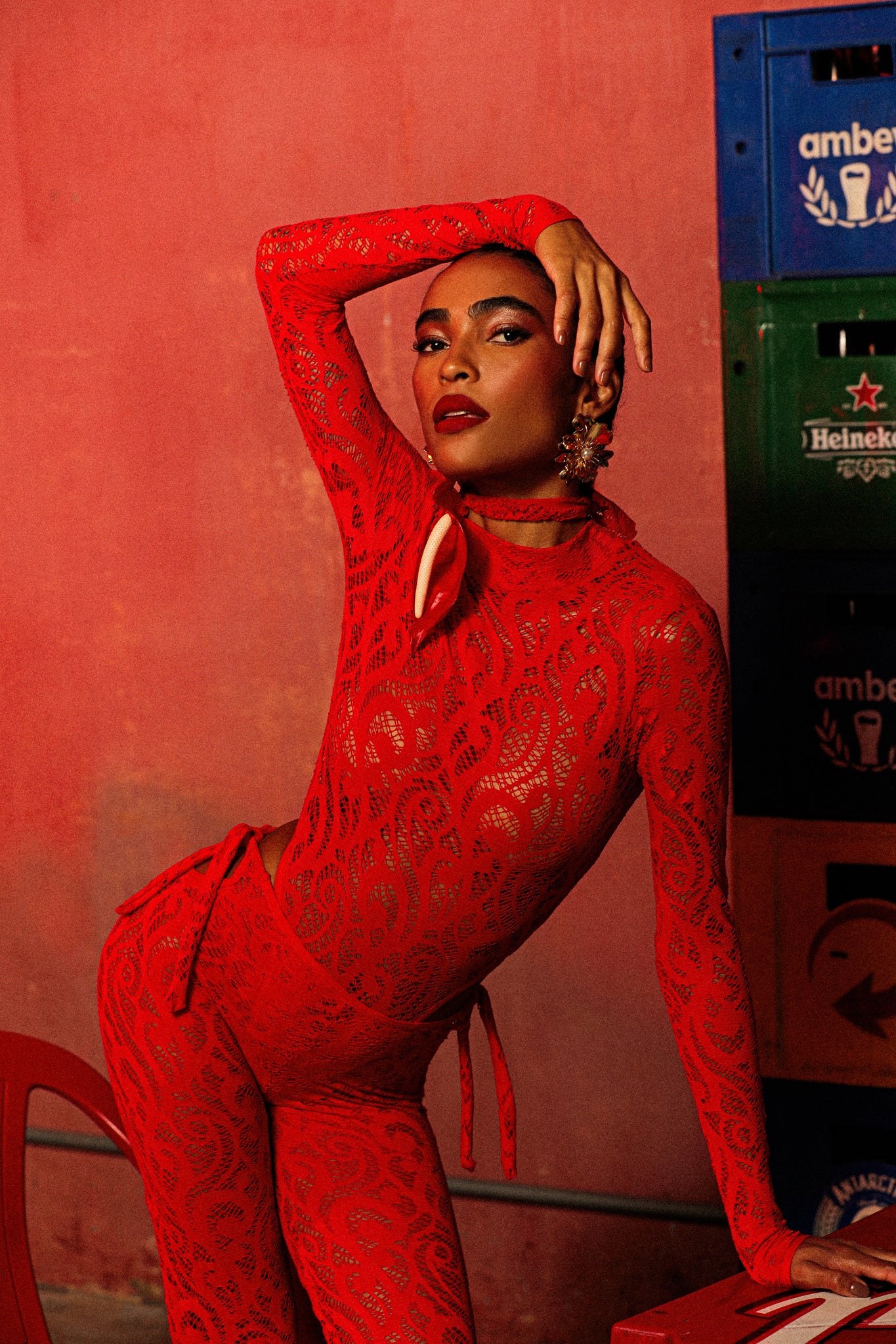 Rolling Bell-Sleeve Pant - Red Lace