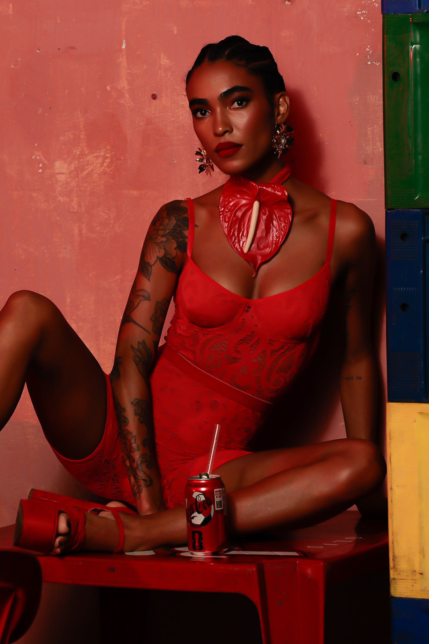 Rolling Demi Bodysuit - Red Lace
