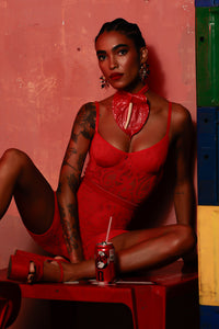 Rolling Demi Bodysuit - Red Lace