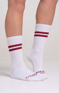 Paradise Chick Crew Socks - Burgundy Stripe