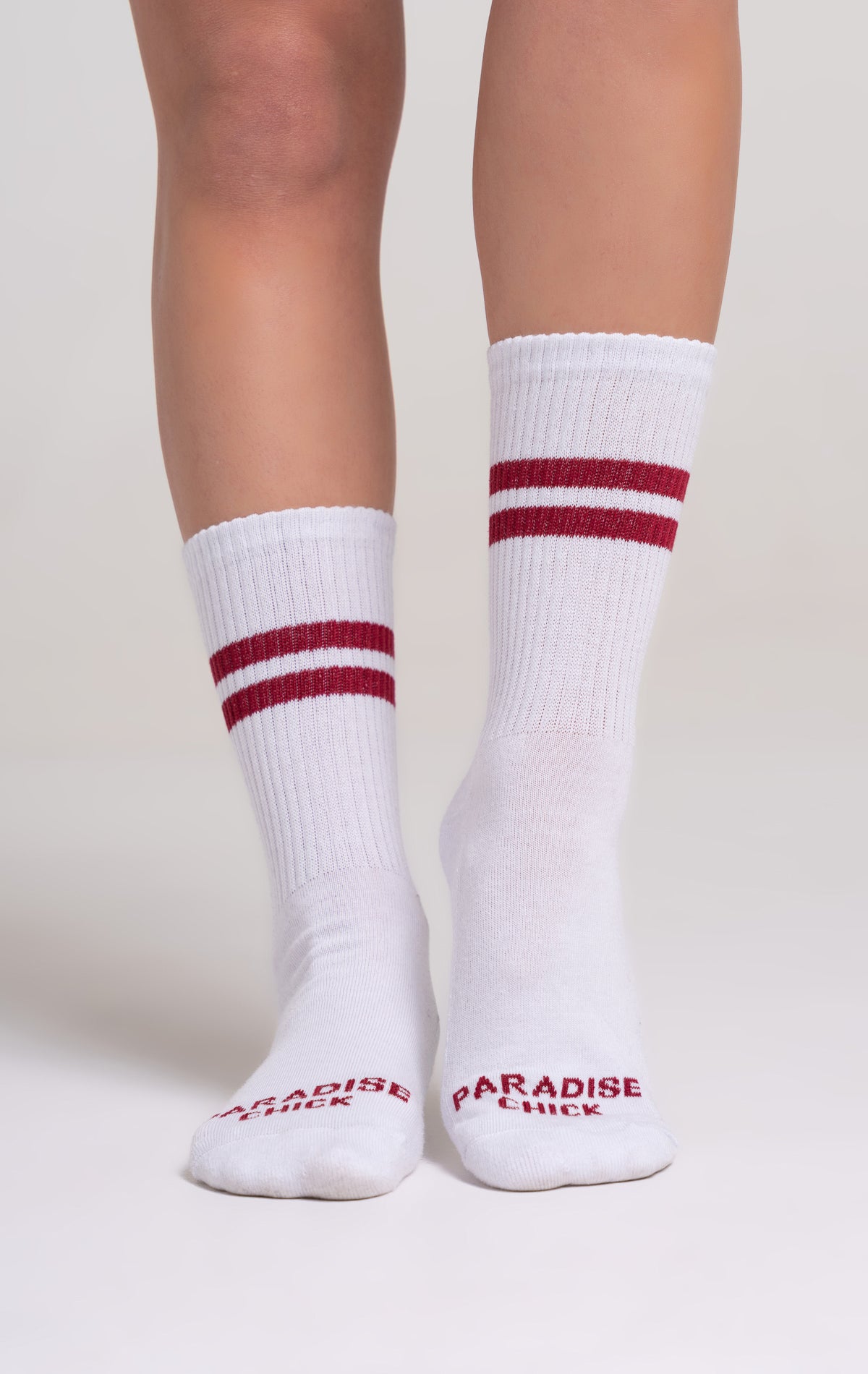 Paradise Chick Crew Socks - Burgundy Stripe